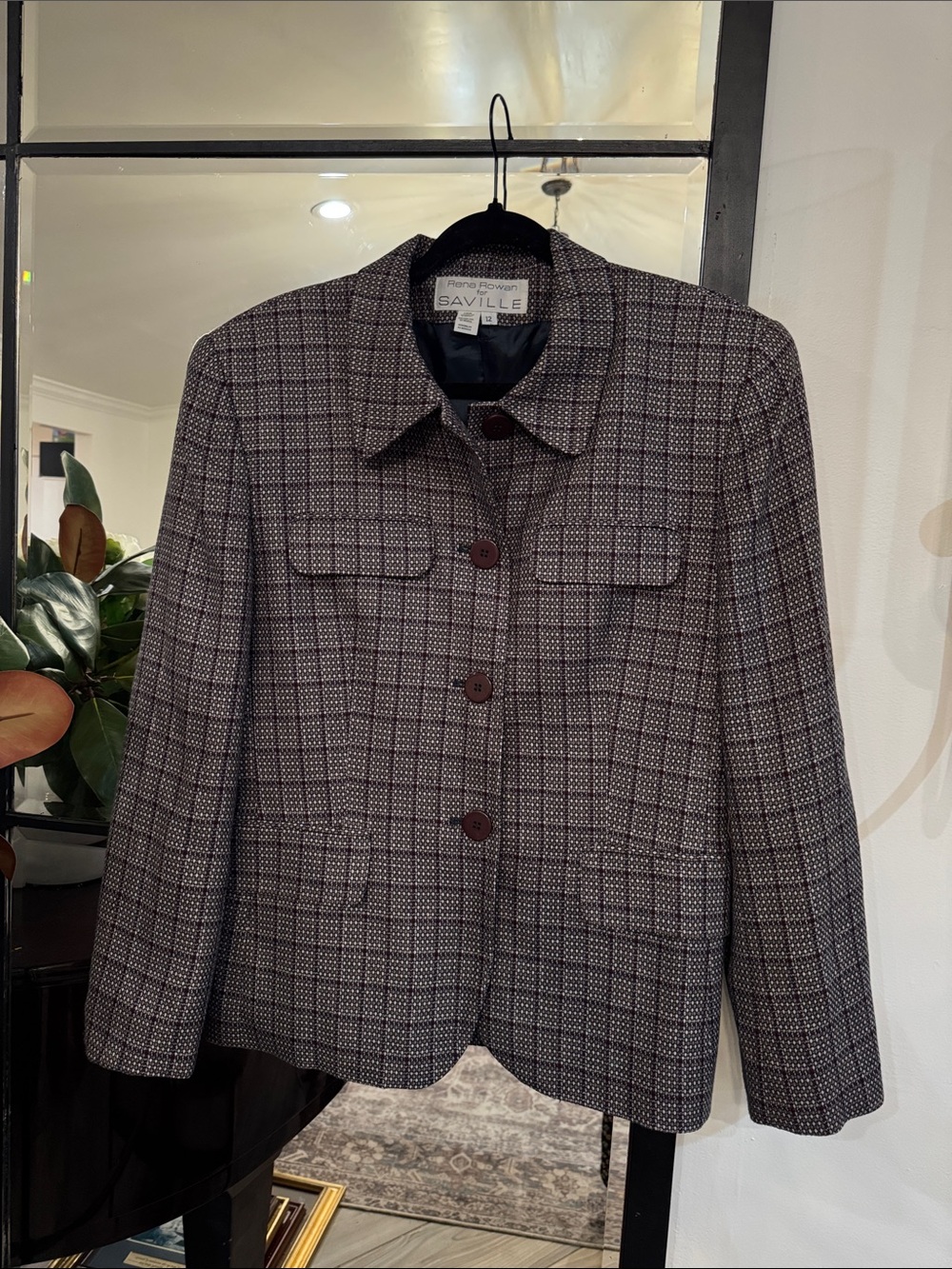 Rena Rowan Plaid Button-Front Blazer in Brown and Black